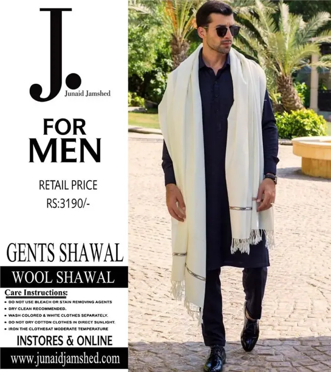 Men Woolen Shawl White 2.5 Gazz Winter Warm