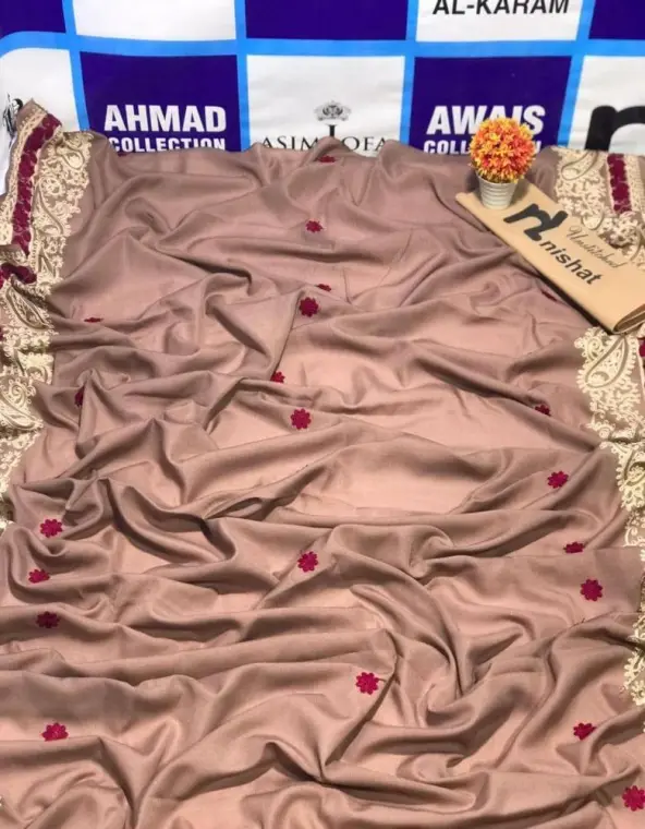 Women Swiss Lawn Embroidered Shawl Pink Floral Formal
