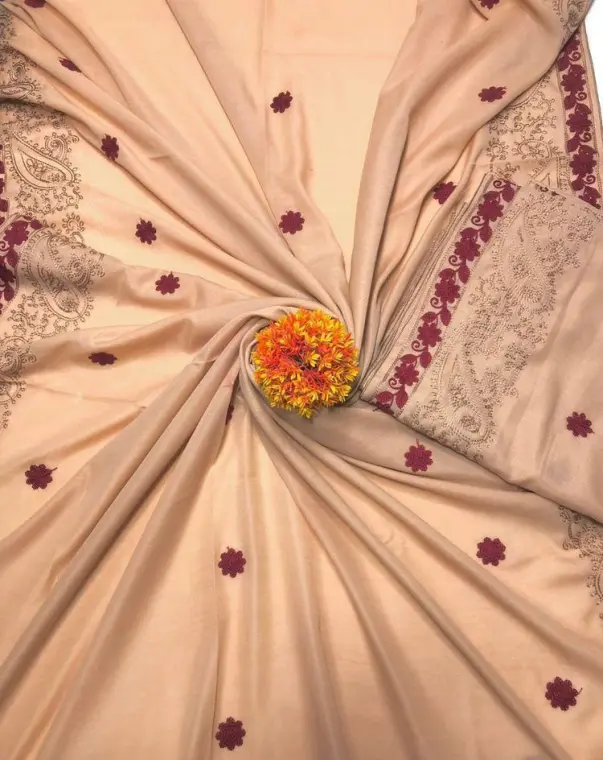 Swiss Lawn Shawl Floral Embroidery Burgundy Accents