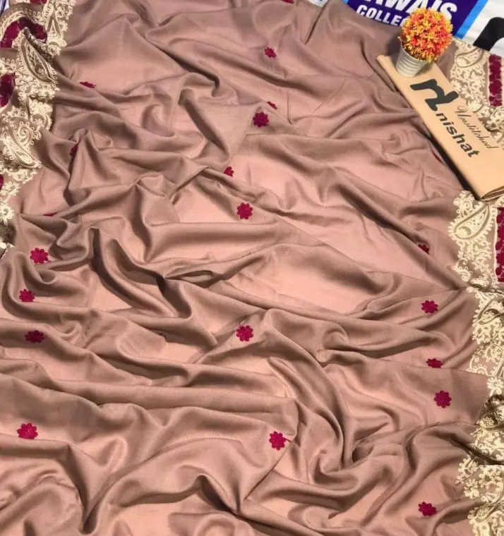 Swiss Embroidered Shawl Brown Floral Elegant