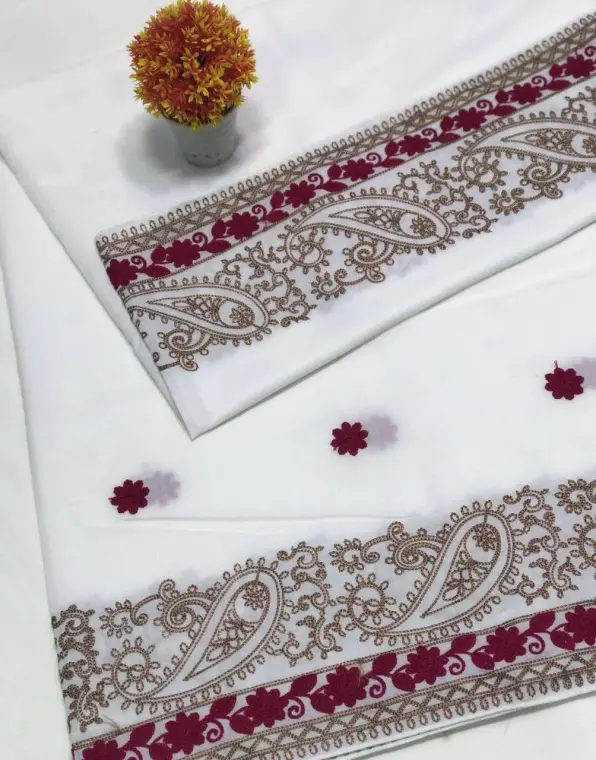 Swiss Embroidered Shawl Burgundy Gold Paisley