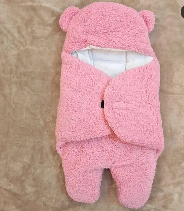 Bear Ear Swaddle Blanket for Baby Girls Boys Polyester Warm