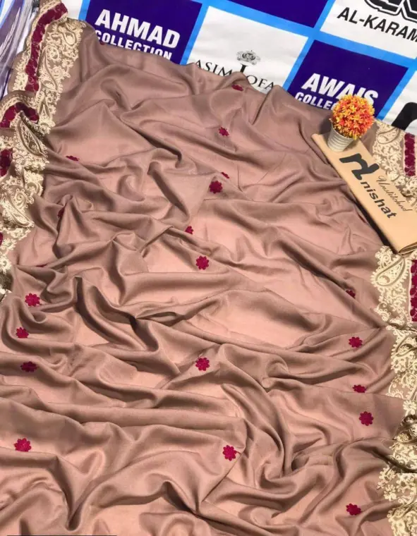 Brown Swiss Embroidered Shawl 2.5 Gazz Elegant Durable