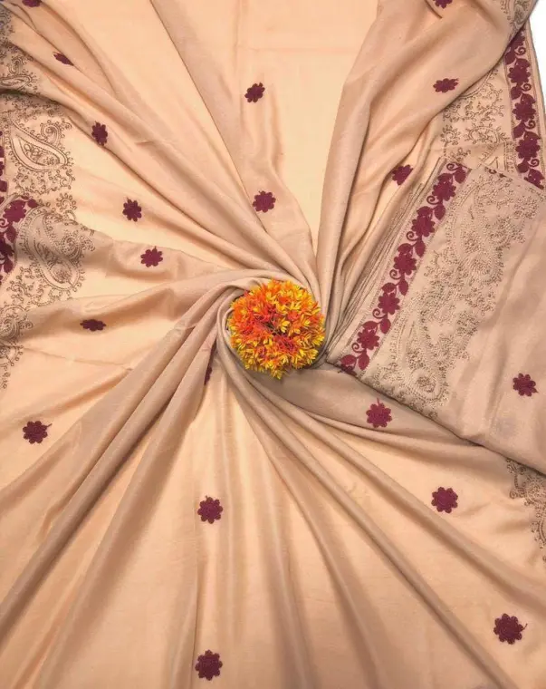 Beige Swiss Embroidered Shawl for Women