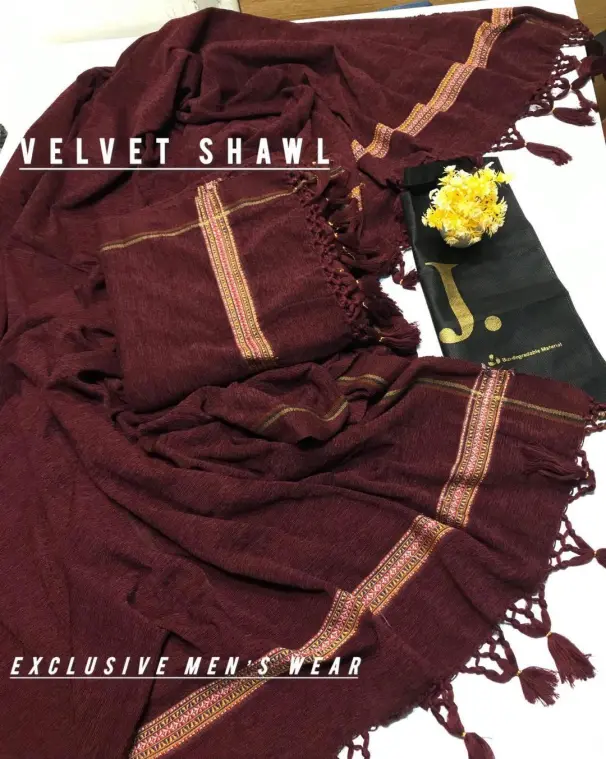 Premium Velvet Shawl Maroon Tassels Pakistan