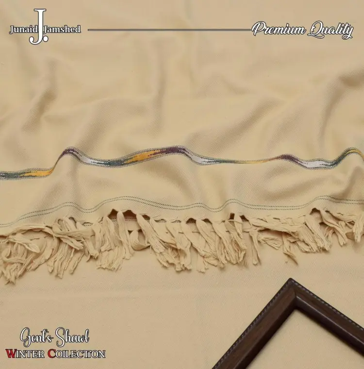 Beige Embroidered Wool Shawl for Men Winter