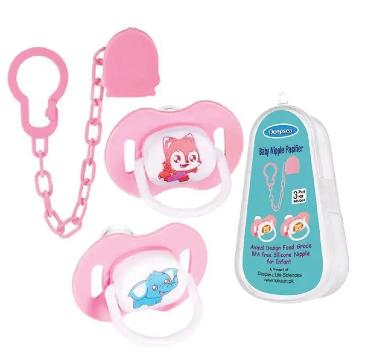 Baby Pacifier Set Pink Fox Elephant Silicone BPA Free
