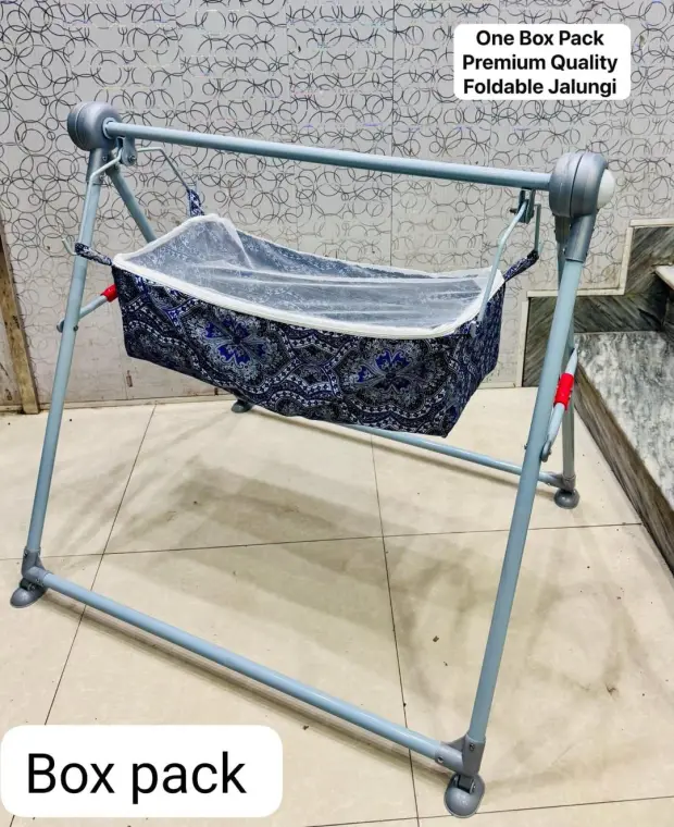 Foldable Baby Swing Blue White Mosquito Net