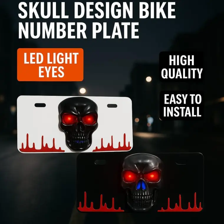 Skull Number Plate for 70cc 125cc Bikes Black White ABS