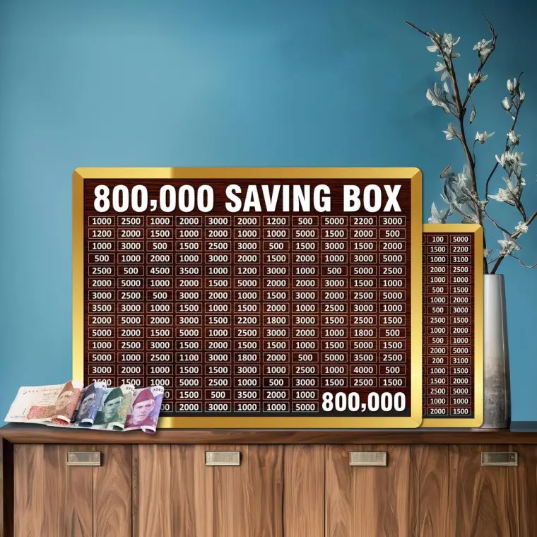 Wooden Saving Box 800, 000 Dollar Clear Chart