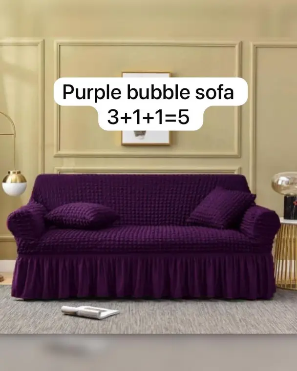 Purple Jersey Textured 5-Seater Sofa Cover