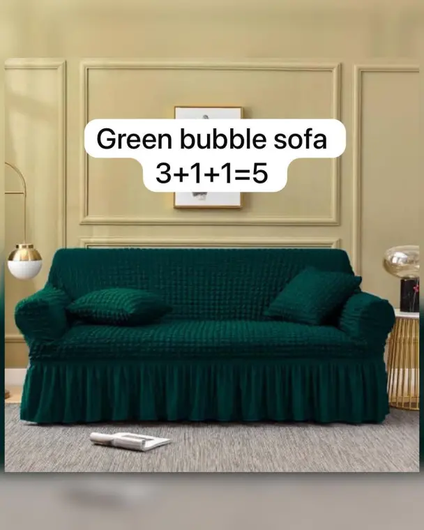 5 Seater Green Jersey Textured Sofa Cover