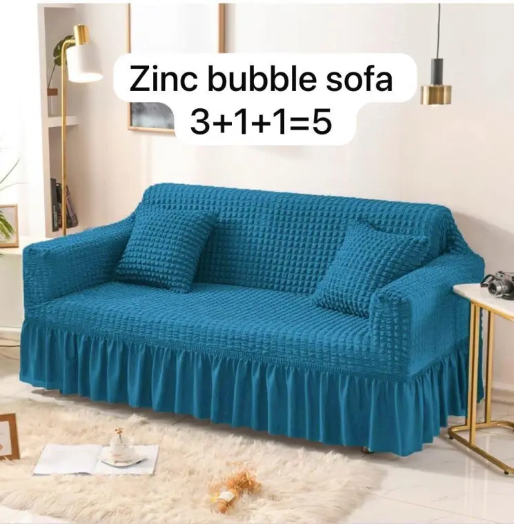 Turquoise Jersey Textured 5-Seater Sofa Cover