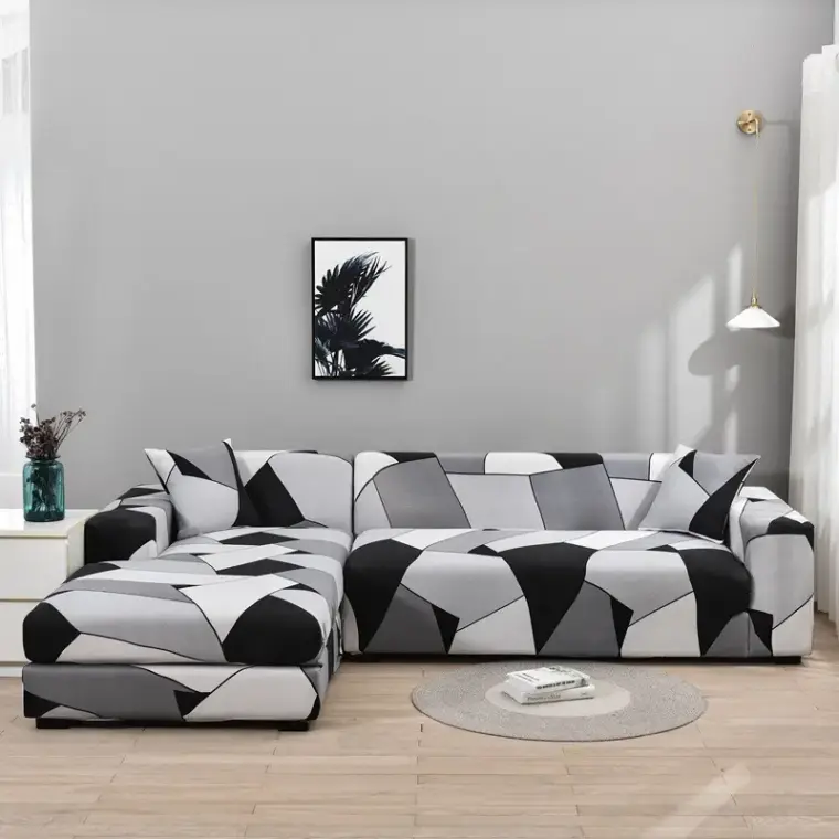 Elastic Geometric Sofa Cover Black Gray Modern