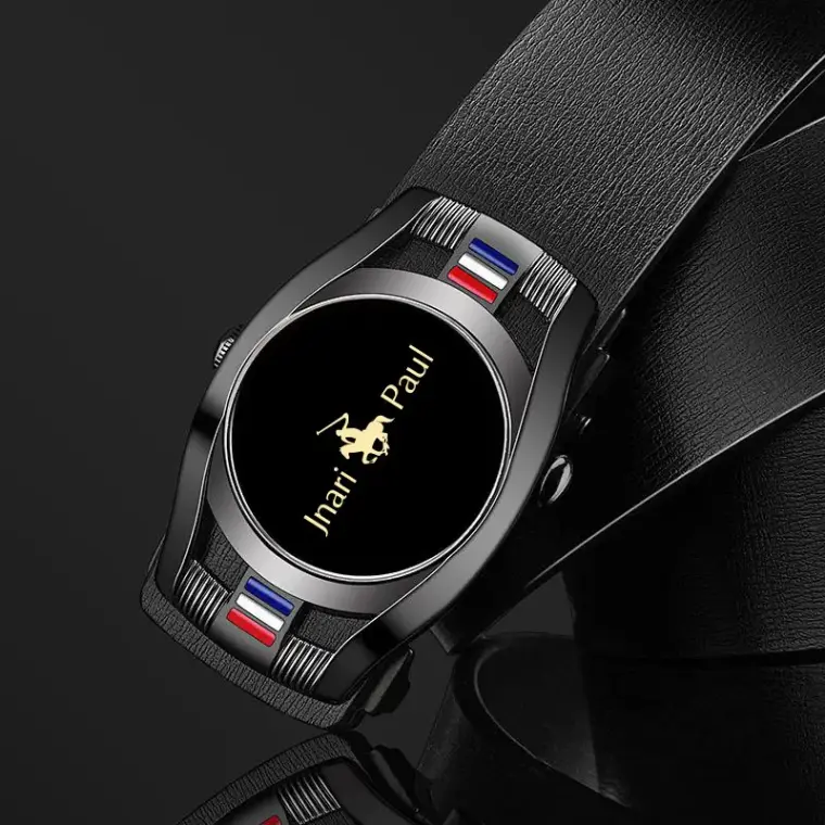 Men Genuine Leather Belt Black Gold Buckle Casual Business
