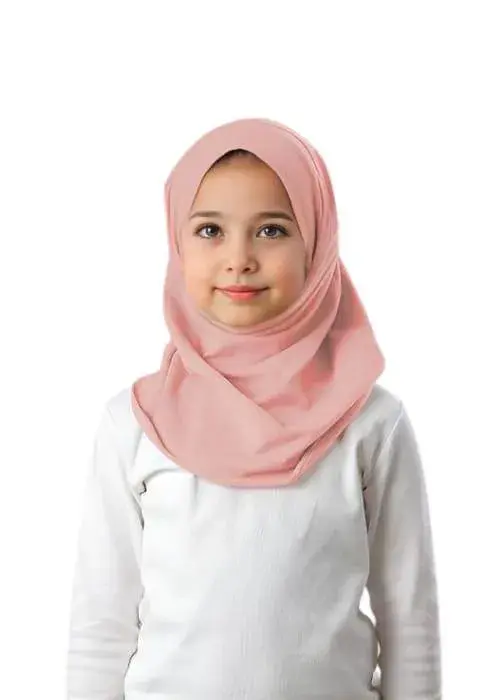 Pink Cotton Jersey Hijab for Girls Age 2-10 with Cap