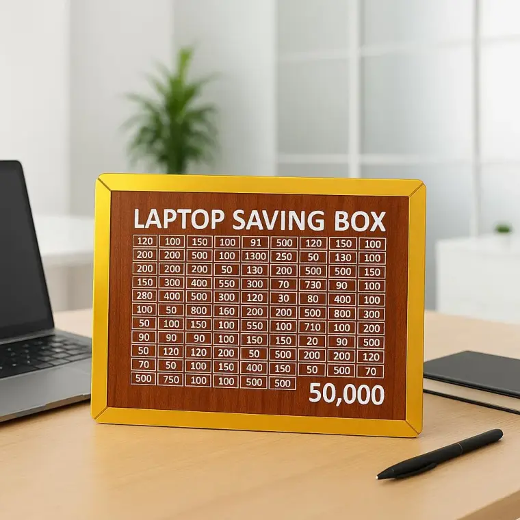 Laptop Saving Box 50, 000 Dollar Wooden Grid Display