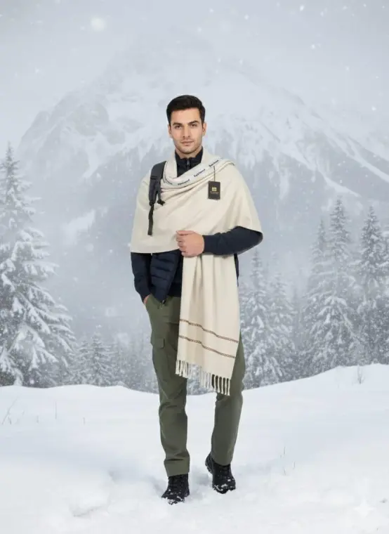 Premium Wool Shawl Off-White 3 Gazz Men Winter Warm