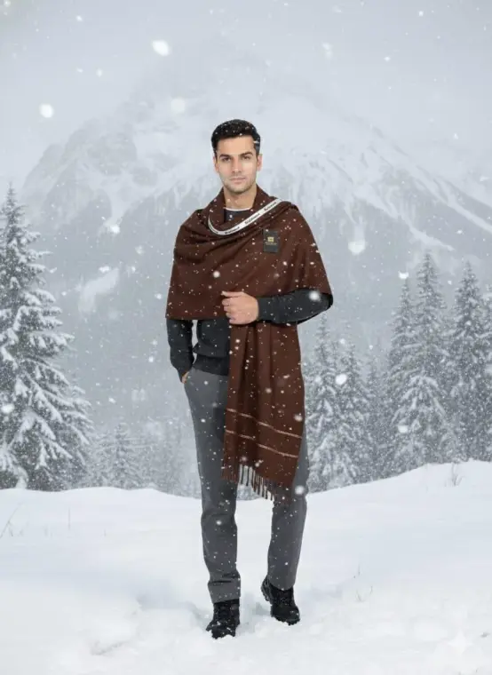 Men Wool Plain Shawl Brown Winter Wedding Shaadi Season