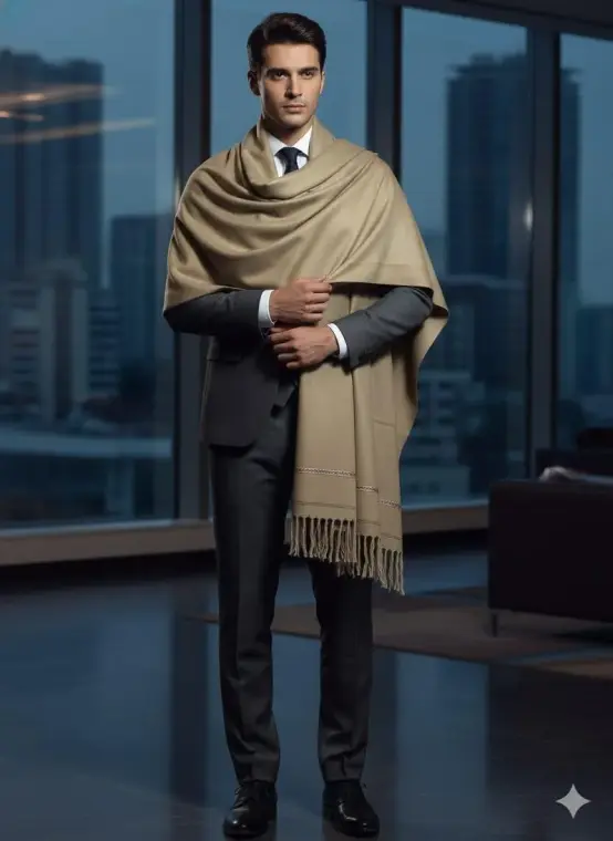 Men Wool Plain Shawl Peach Winter Wedding Party Wear