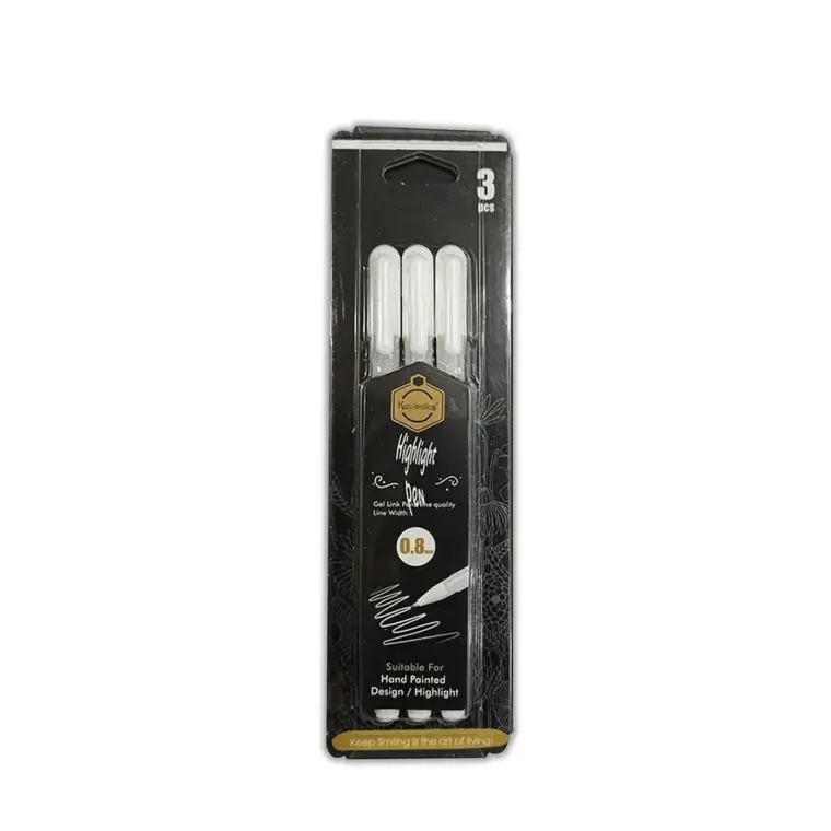 Pack of 3 White Gel Pens 0.8mm Waterproof School Art