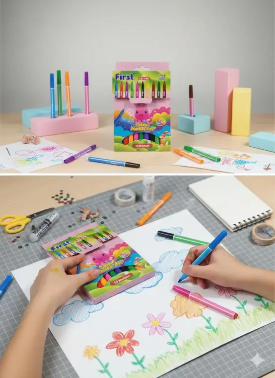 10 Pcs Multicolor Markers Set for Kids Art School Party Use ABS Plastic