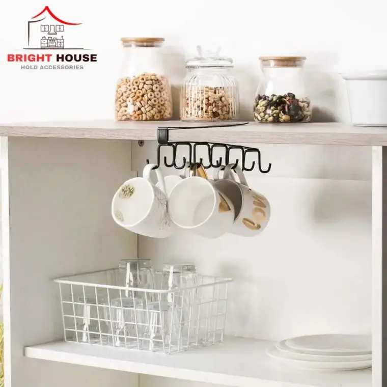Black Metal Mug Hanger for Kitchen Bathroom Space Saving