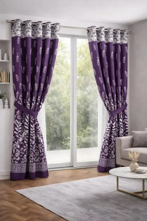 Purple Printed Cotton Curtains 2 Pcs 100"