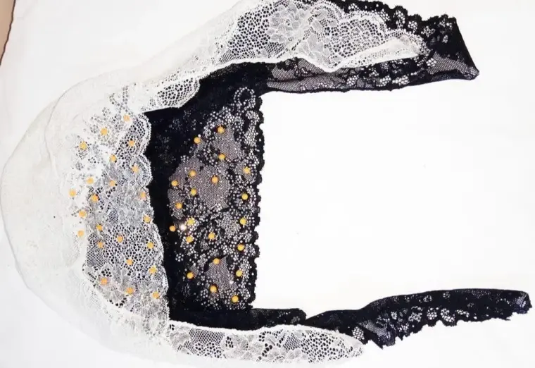 Black & White Rhinestone Net Hijab Caps for Women