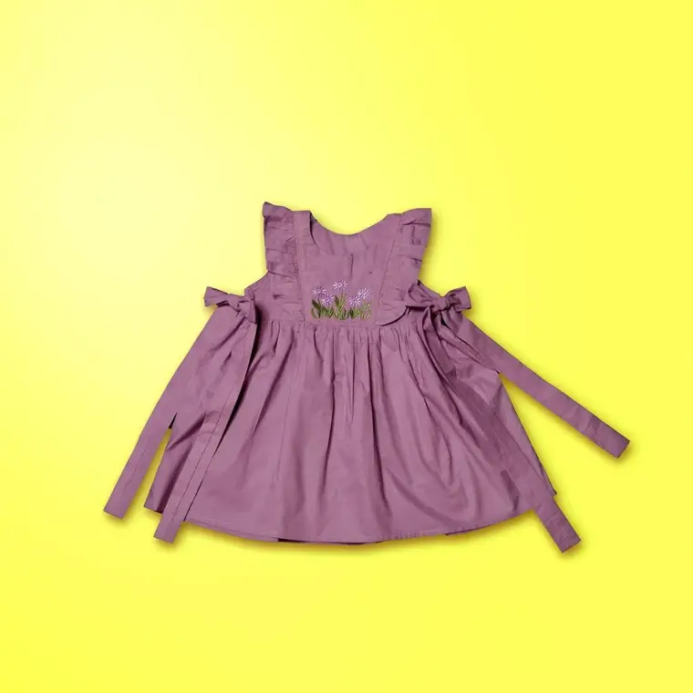 Purple Embroidered Cotton Frock for Baby Girls 6-5Y