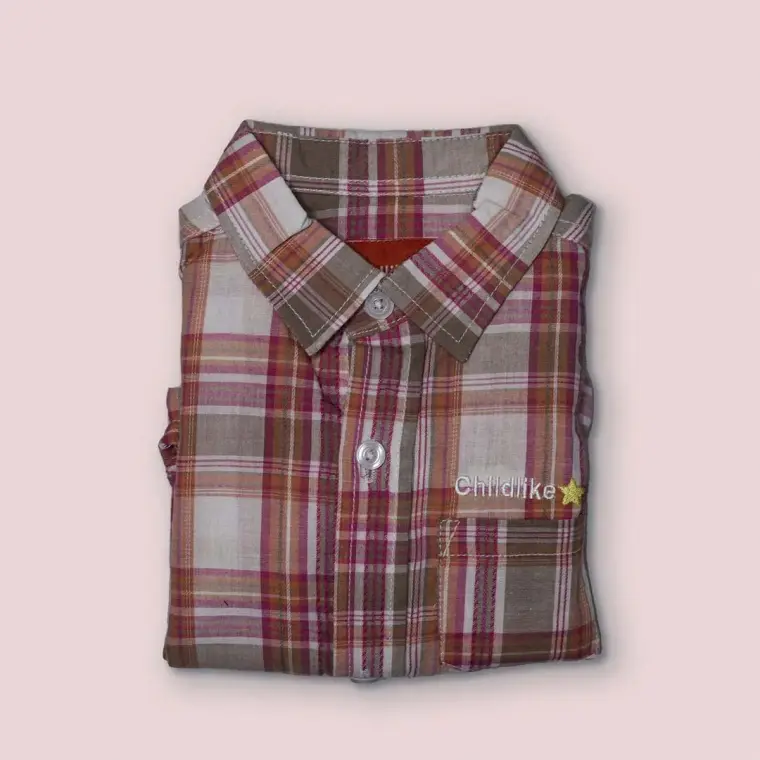 Brown Plaid Cotton Romper for Baby Boys 6-24M