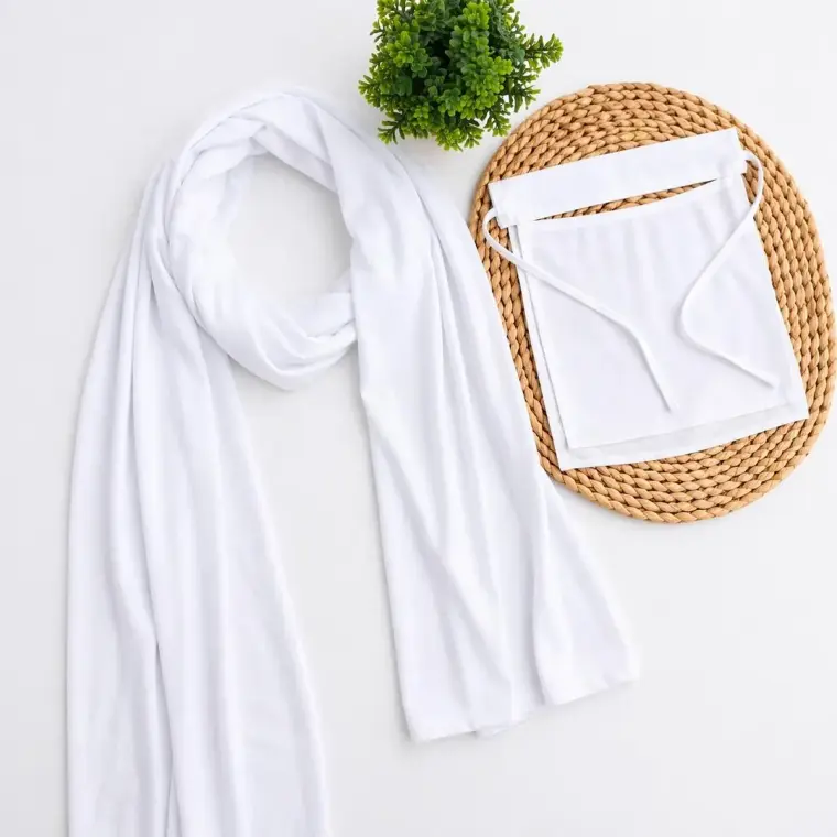 White Long Scarf with Folded Tissue Set