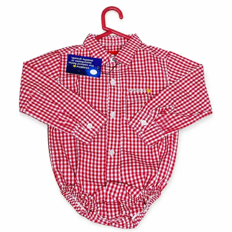 Red Checkered Cotton Romper Set for Baby Boys
