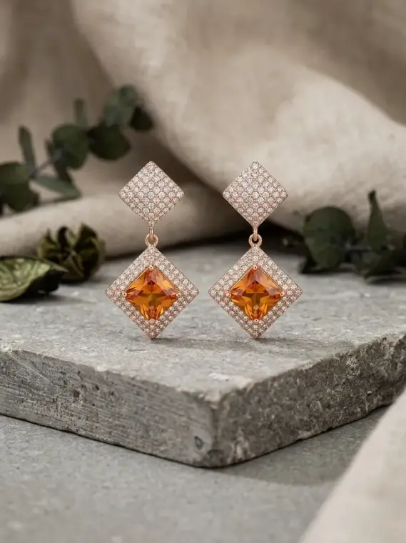 Golden Crystal Diamond Earrings for Women