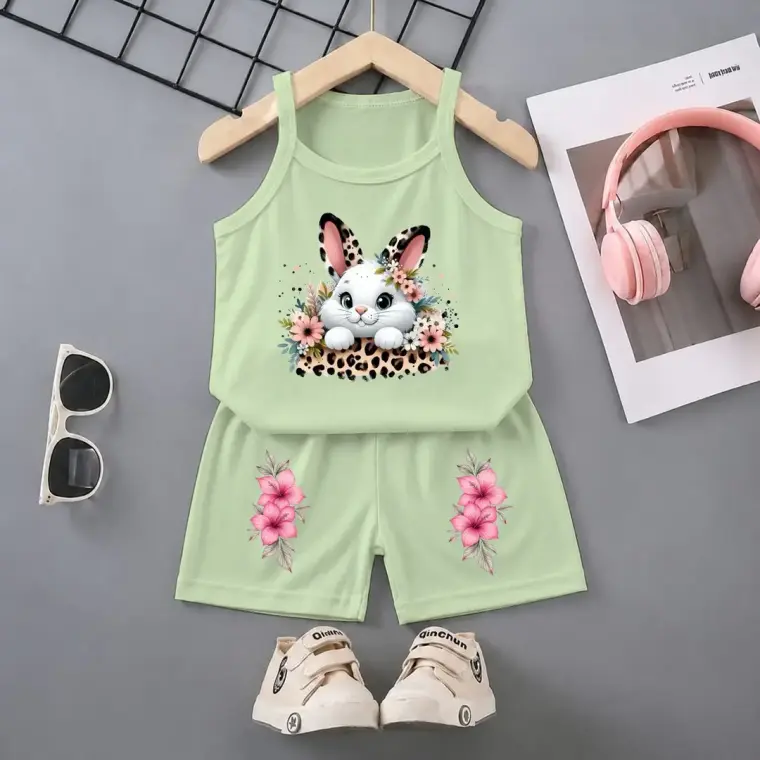 2 Pcs Girl's Stitched Jersey Printed Lounge Set