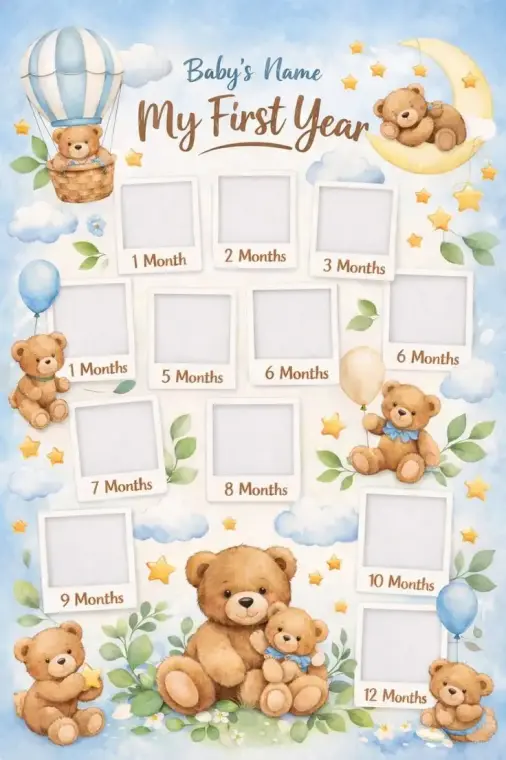 Customized My First Year Baby Photo Frame – 12 Months Milestone Memory Board (Premium Wooden Wall & Table Decor)