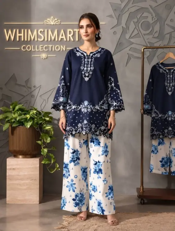 2 Pcs Women’s Stitched Cotton Embroidered Suit