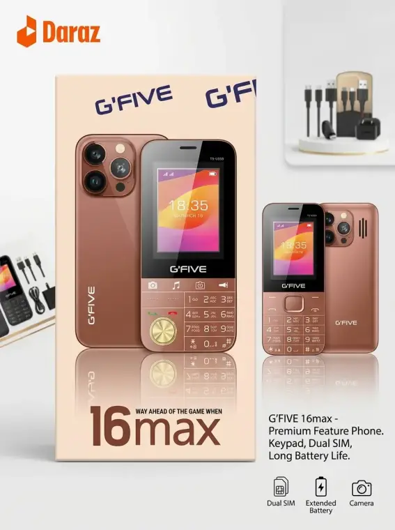 G’FIVE 16 Max Feature Phone – 4000mAh Battery, 2.4” Display, Digital Camera, FM Radio & Memory Card Support
