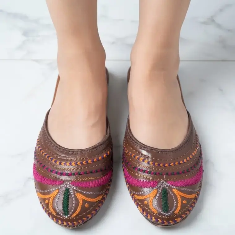 Women's Multicolor PU Leather Khussa with Thread Work - 1 Pair
