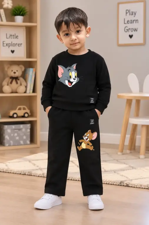 2 Pcs Tom and Jerry Boy's Cotton Fleece Printed Tracksuit