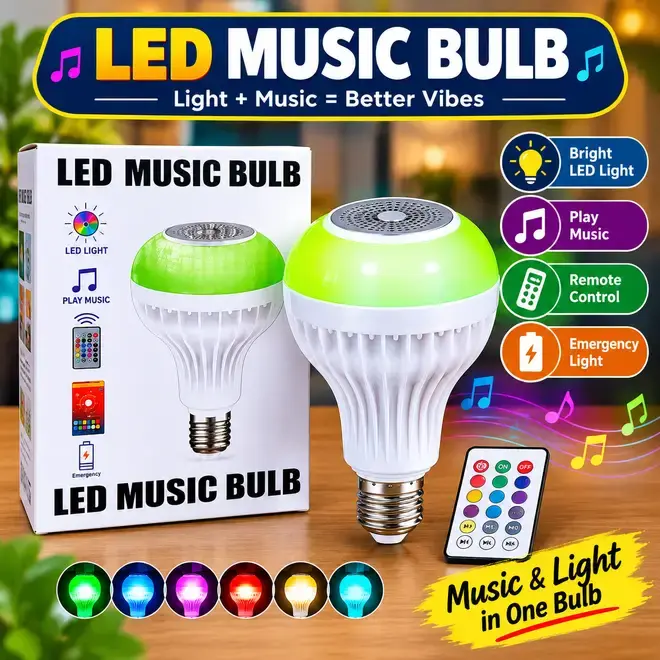 LED Music Bulb with Bluetooth Speaker, RGB Color Changing Light & Remote Control – Multicolor Decorative Bulb