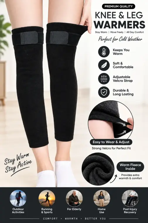 Knee & Leg Warmer with Adjustable Strap | Thermal Knee Support Brace | Warm Compression Sleeve for Men & Women | Sports & Winter Use