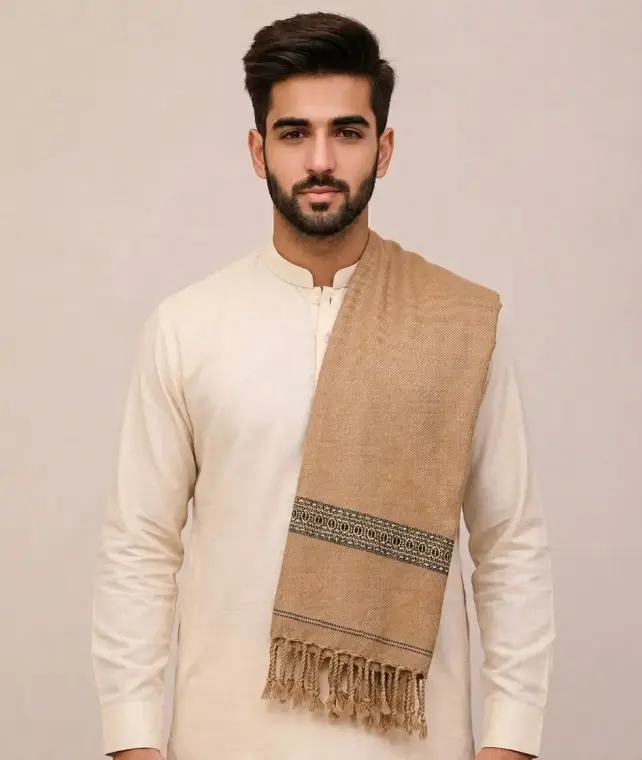 Men's Winter Wool Pashmina Shawl 2.5 Yards | Warm & Soft Traditional Winter Shawl for Men