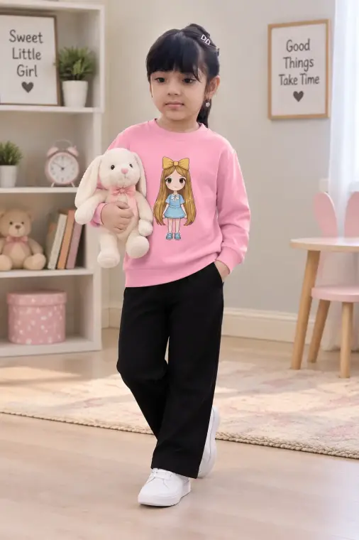 2 Pcs Girl's Cotton Printed Tracksuit