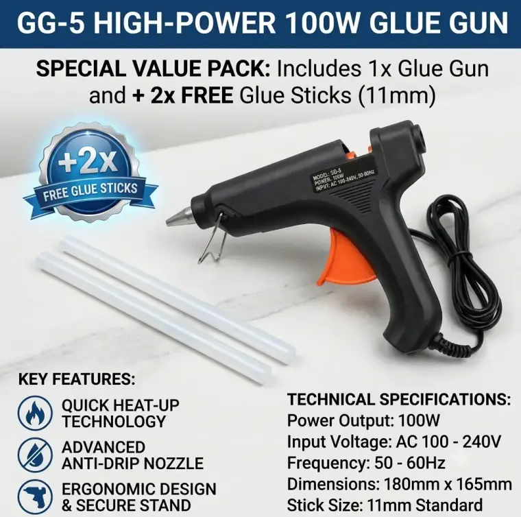 GG-5 100W Heavy Duty Glue Gun + 2 Free 11mm Sticks