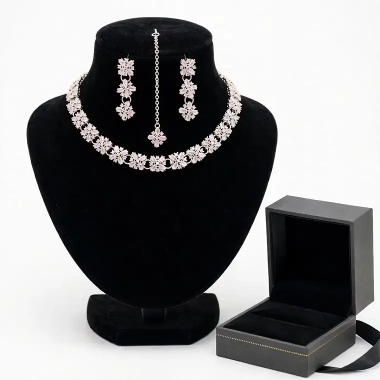Fancy Silver Plated Zircon Necklace Set