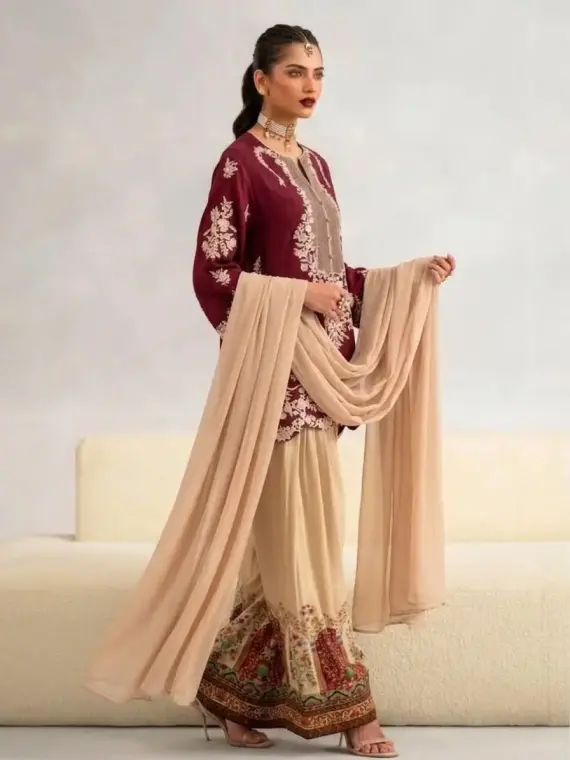 3 Pcs Women’s Stitched Cotton Embroidered Suit