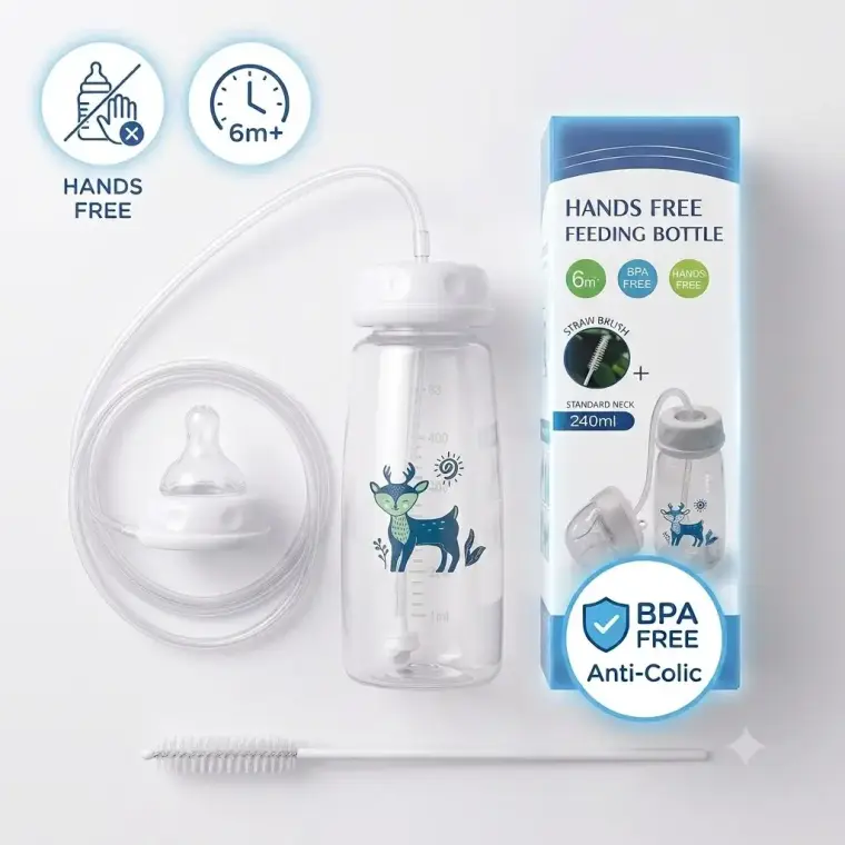 Hands Free Baby Feeding Bottle with Straw 240ml