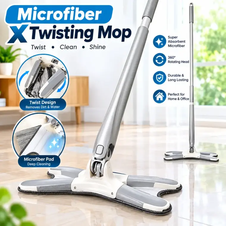 360° Rotating Head Microfiber X Twisting Mop Floor Cleaning