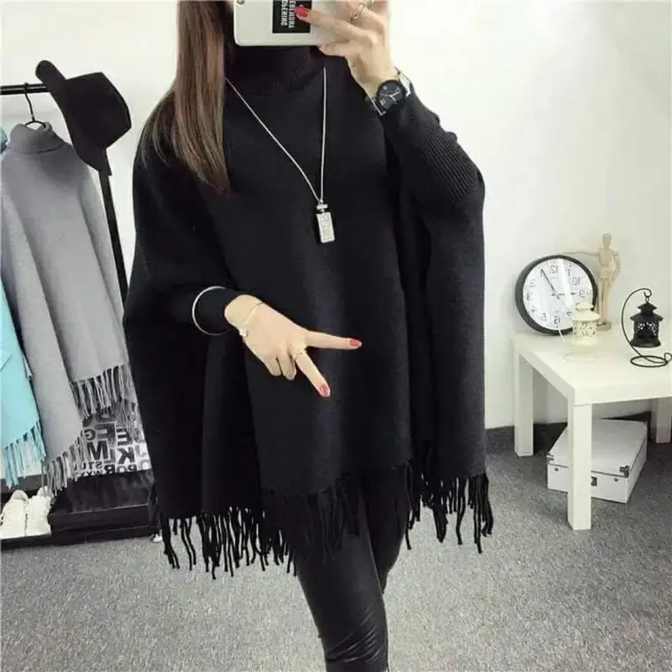 Women's Fleece Plain Poncho Cape Shawl